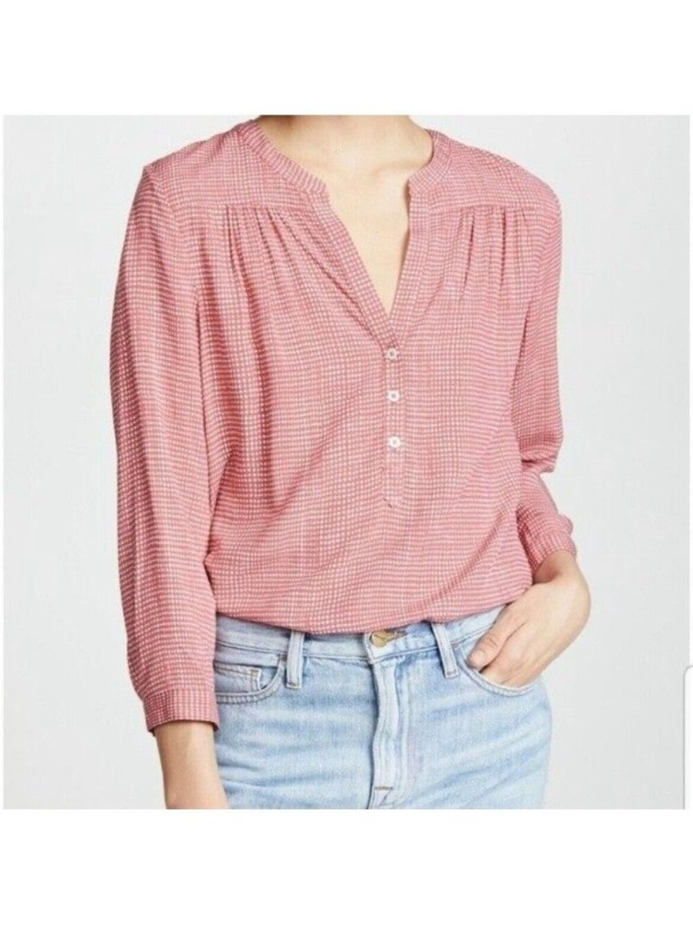 Joie Rosalynn Long Sleeve Rayon Popover Blouse Top Western Rose Designer M